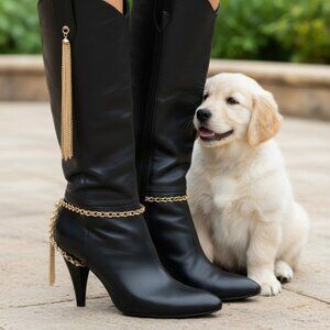 NEW Women Gold Chain Boot Bracelet Western Shoe Anklet Tassel Fringes Charm PAIR